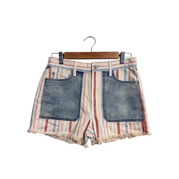 American Eagle High Rise Mom Short Red White Blue Striped Size 6 NWT - Picture 1 of 7